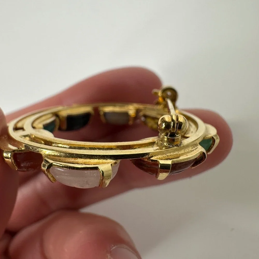 Vintage Gold Tone Multi Color Scarab Wreath Brooch Pin Egyptian Revival Costume